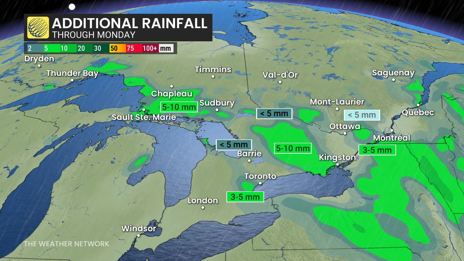 Ontario rainfall accumulation through Monday