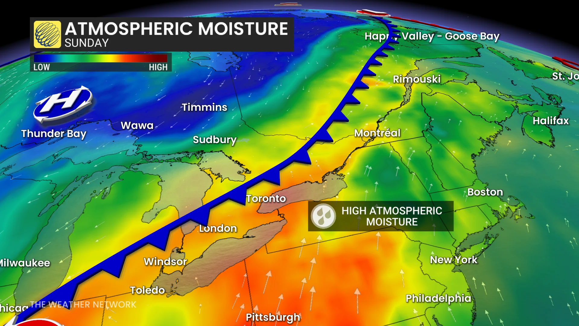 Ontario-Quebec atmospheric moisture Sunday morning