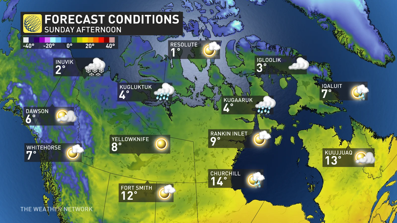Northern Canada conditions Sunday afternoon