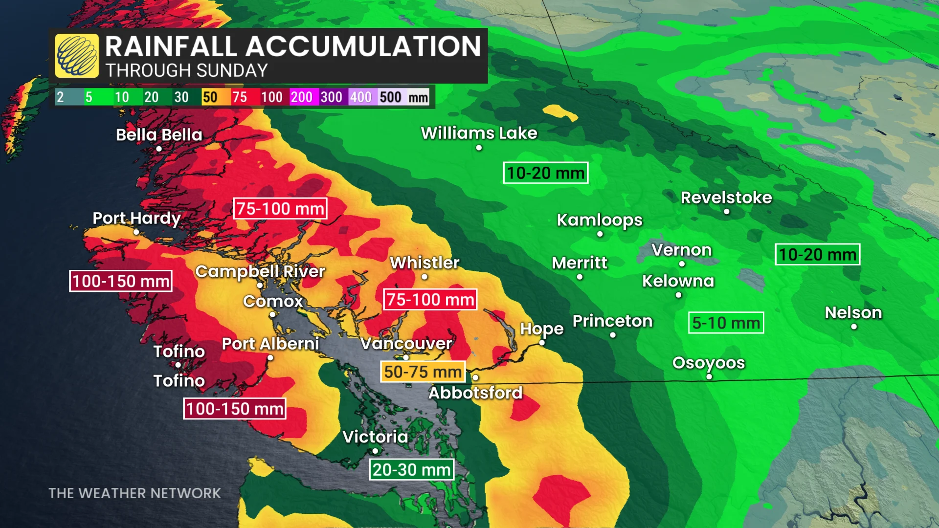 British Columbia rainfall through Sunday