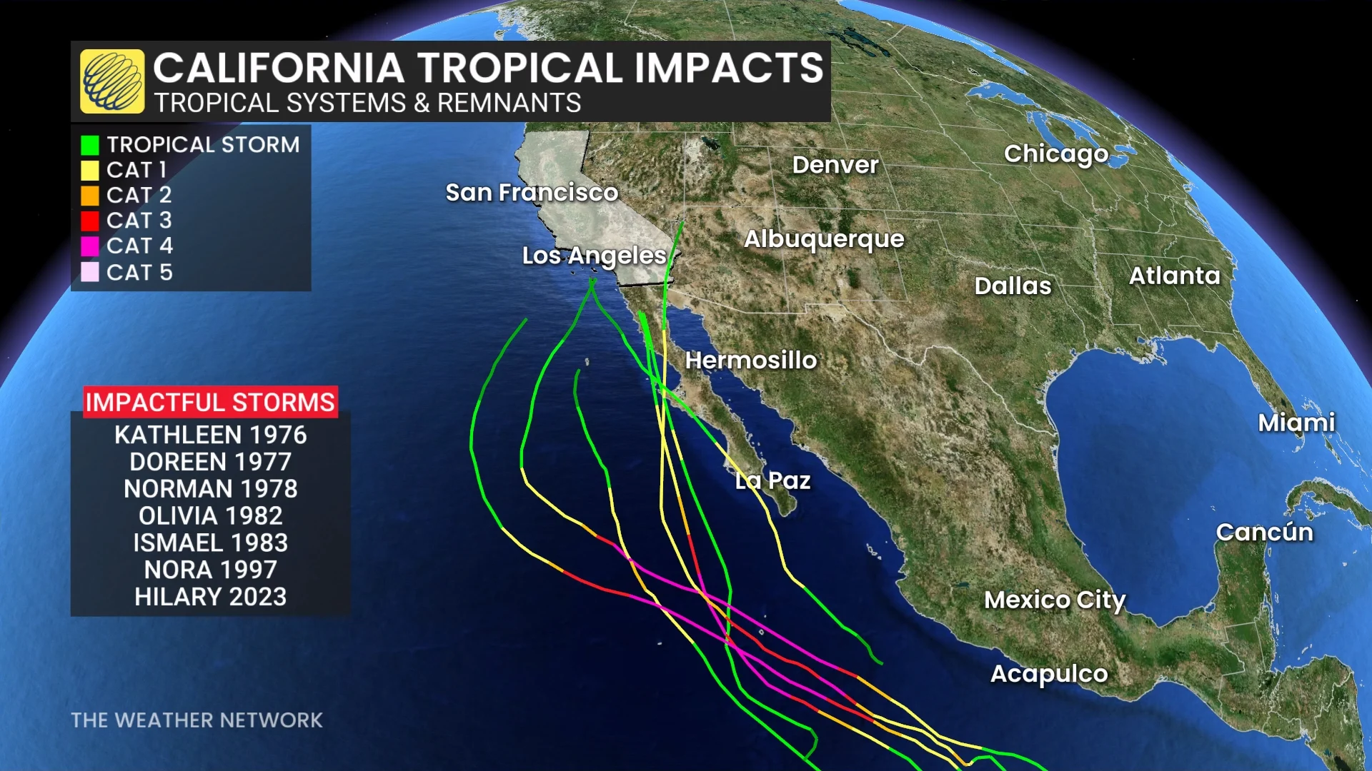 California Tropical Impacts 1976 to 2023