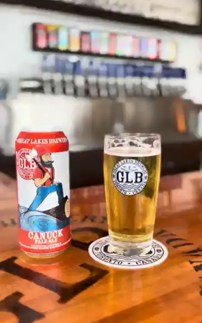 A tallboy can of beer and a glass of beer from Great Lakes Brewery in Toronto, Ont. (Lia Nardone/TWN)