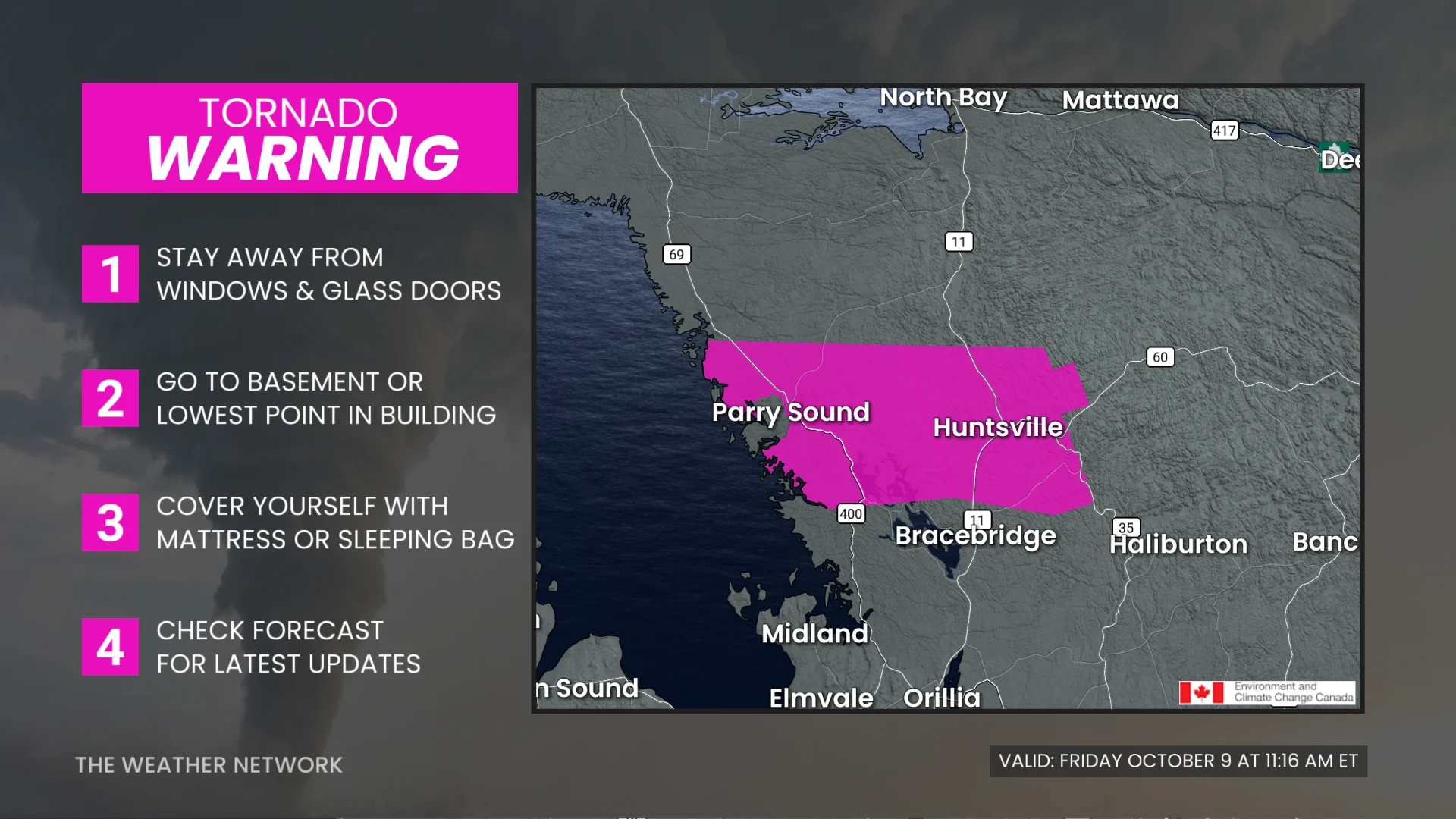 Ontario tornado warning - Oct. 9, 2026