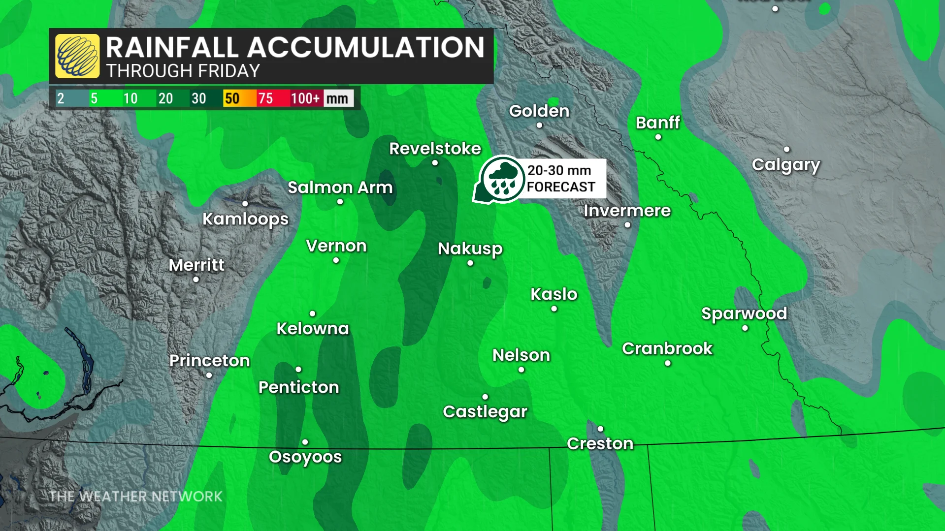 British Columbia rainfall totals through Friday