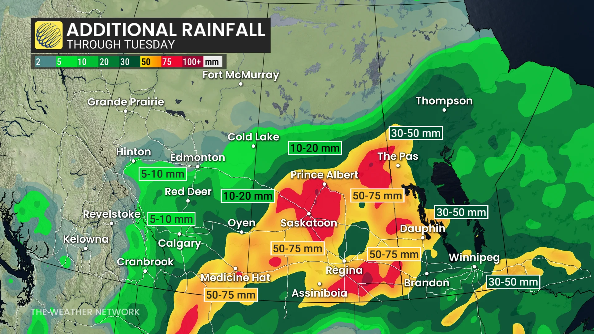 Prairies rainfall through Tuesday