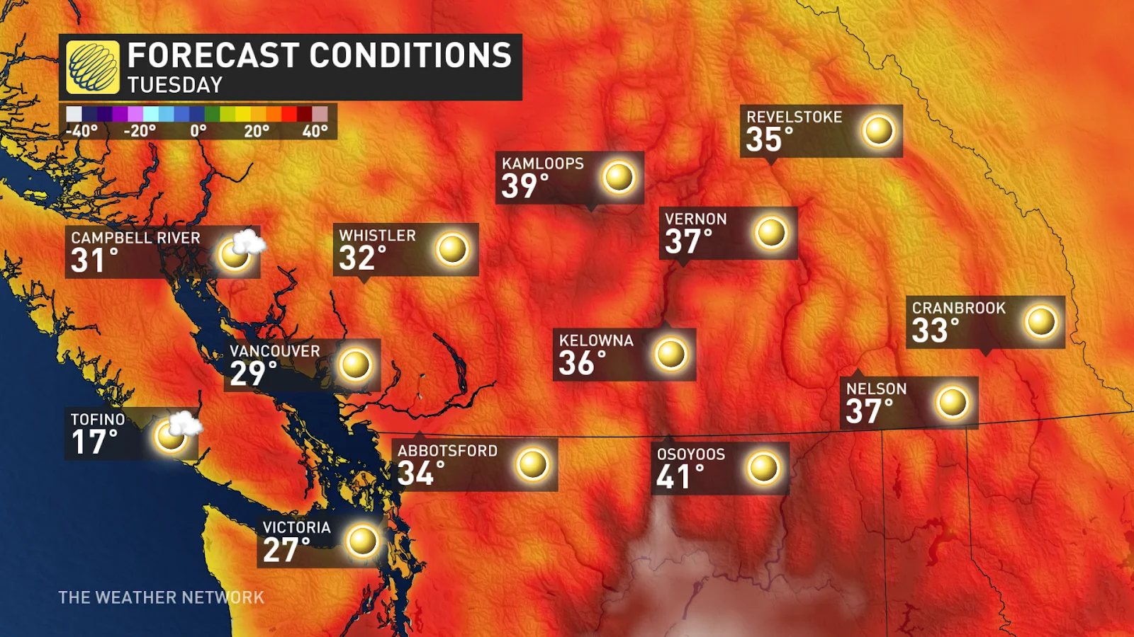 BC Tuesday forecast highs July 4 2024