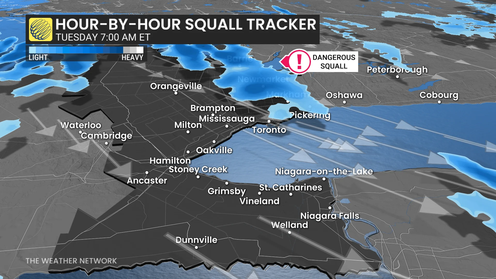 Hour by hour snow squall trackers Ontario Tuesday 7 a.m.