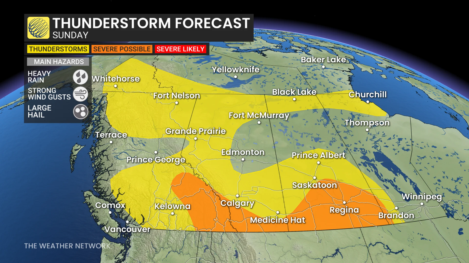 Prairies Sunday storm risk map