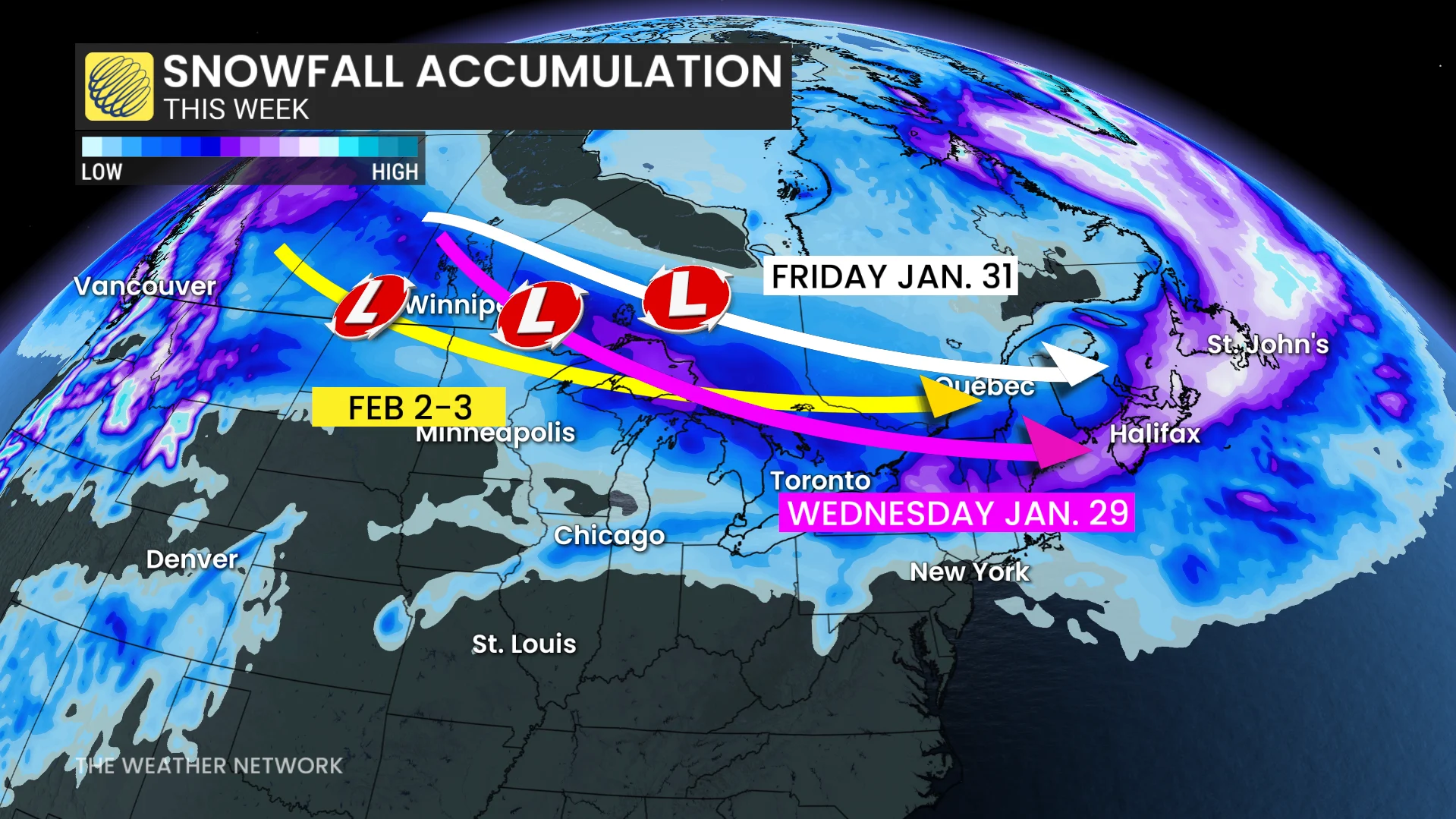Snowfall in Canada this week