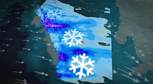 10-15+ cm of snow in parts of Alberta could complicate Sunday and Monday travel. Timing, here