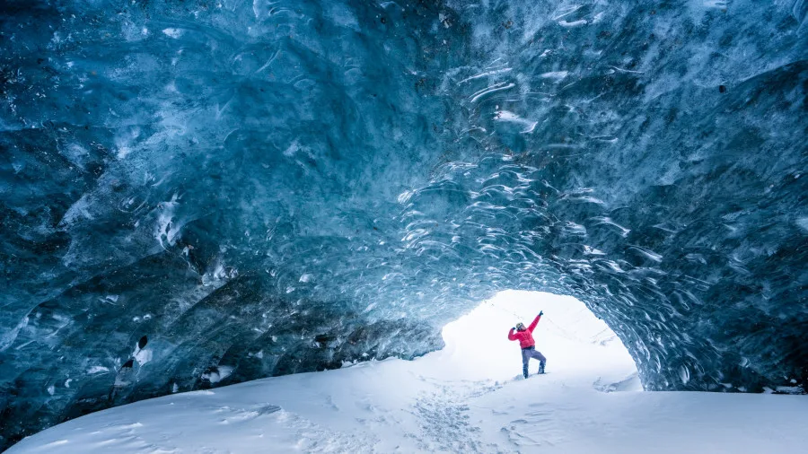 Exploring a spectacular glacial cave in Jasper National Park