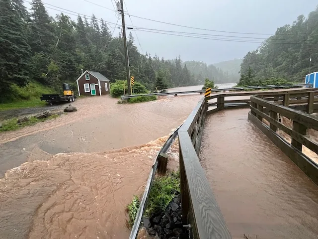 Submitted: Flash floods destroyed a key bridge and walkway on July 11, 2024, in Halls Harbour, Nova Scotia (Credit: Dick Killam/Submitted)*