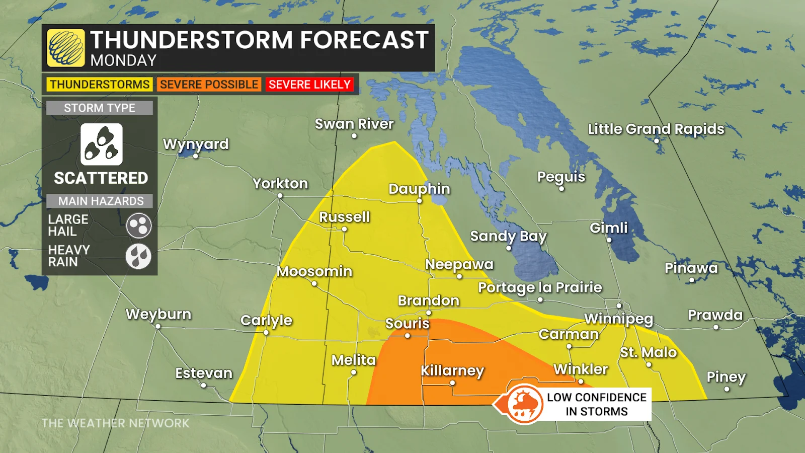 Manitoba thunderstorm forecast Monday
