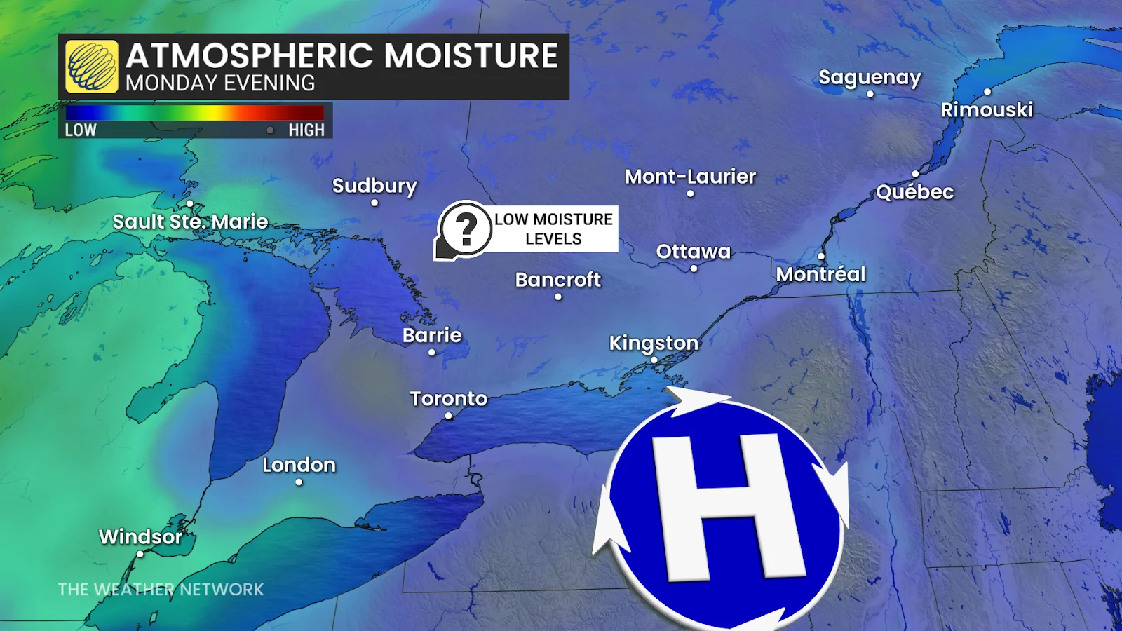 Ontario atmospheric moisture Monday