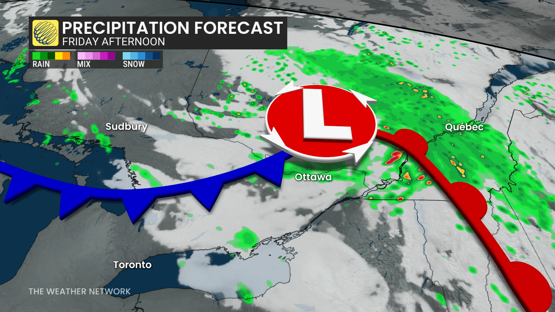 Ontario precipitation forecast Friday afternoon