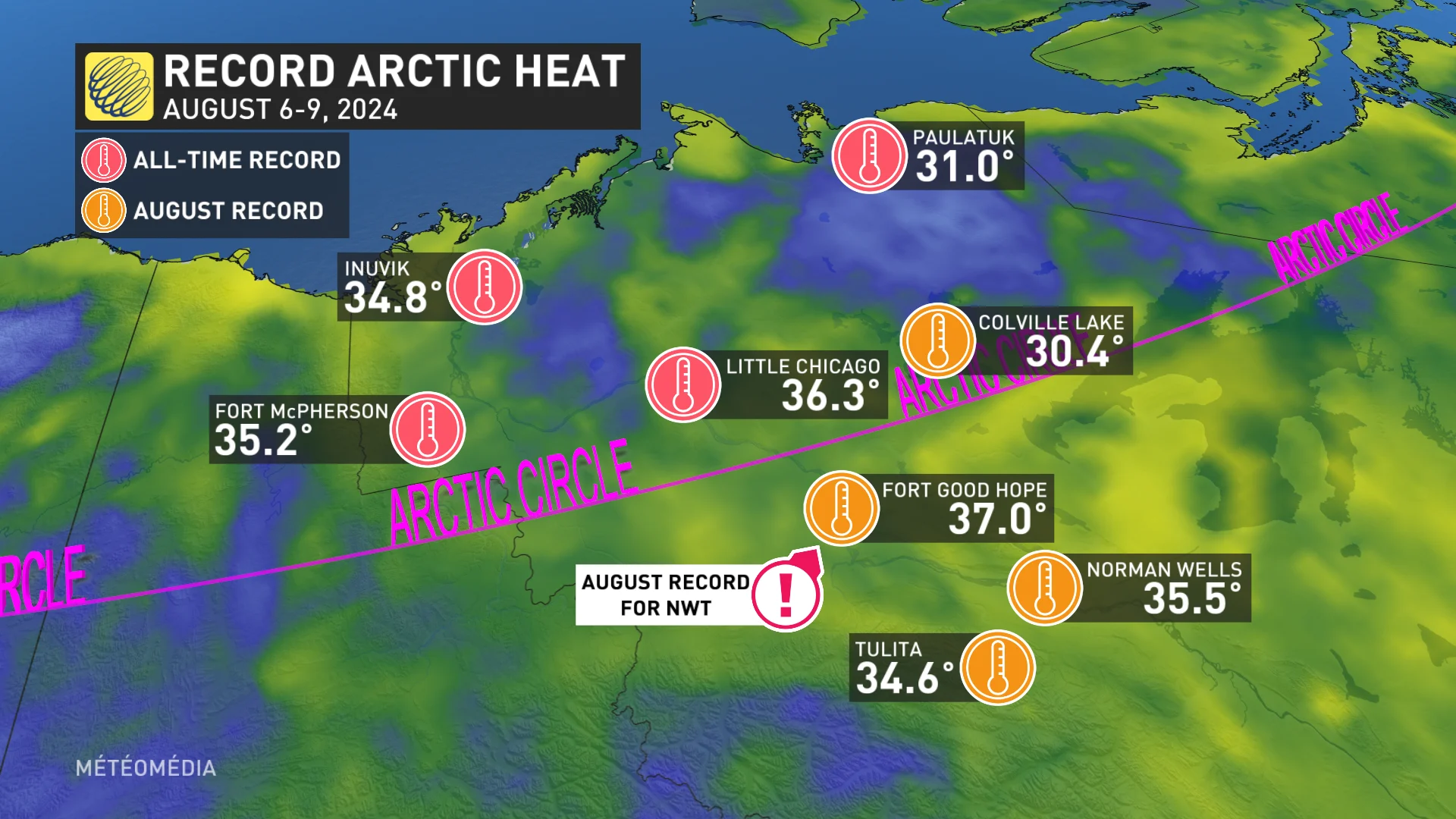 Record August Arctic heat Aug. 6-9, 2024