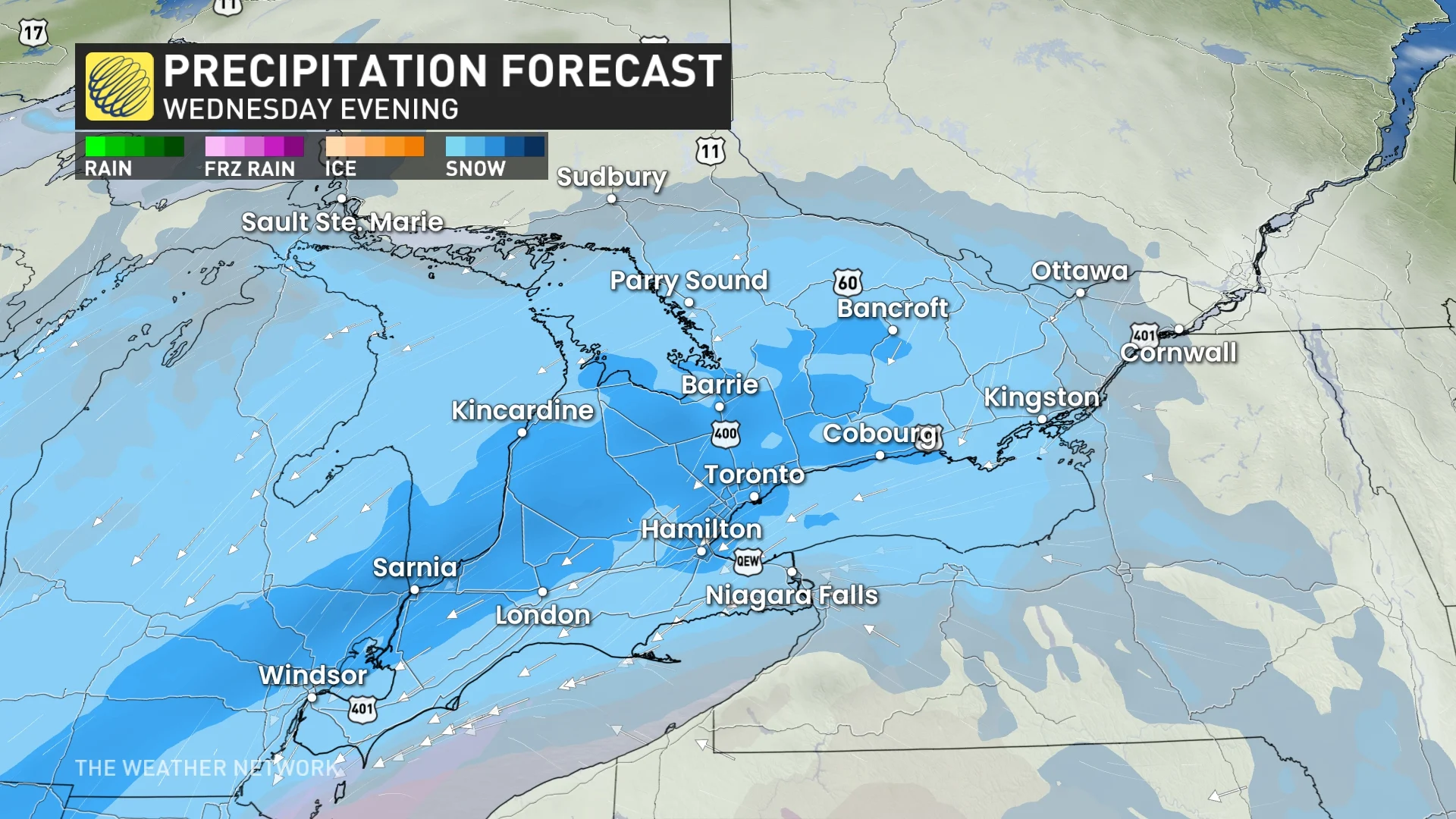 Baron - Wednesday evening precipitation Ontario - Feb11