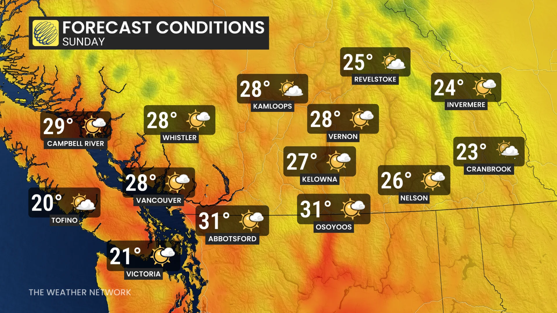 B.C. forecast and icon conditions Sunday