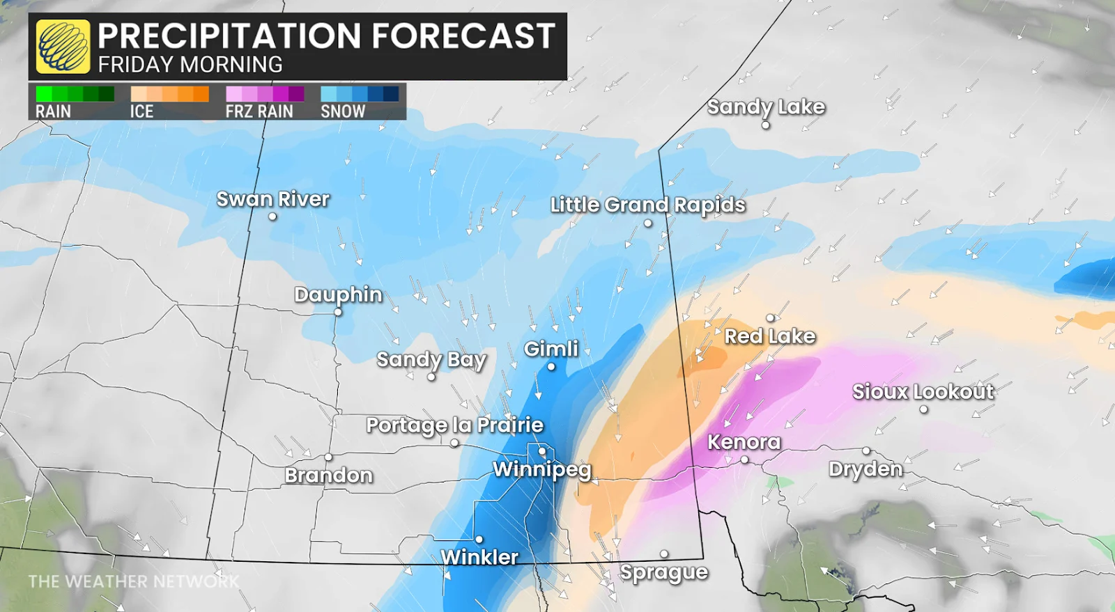 Manitoba precipitation Friday morning