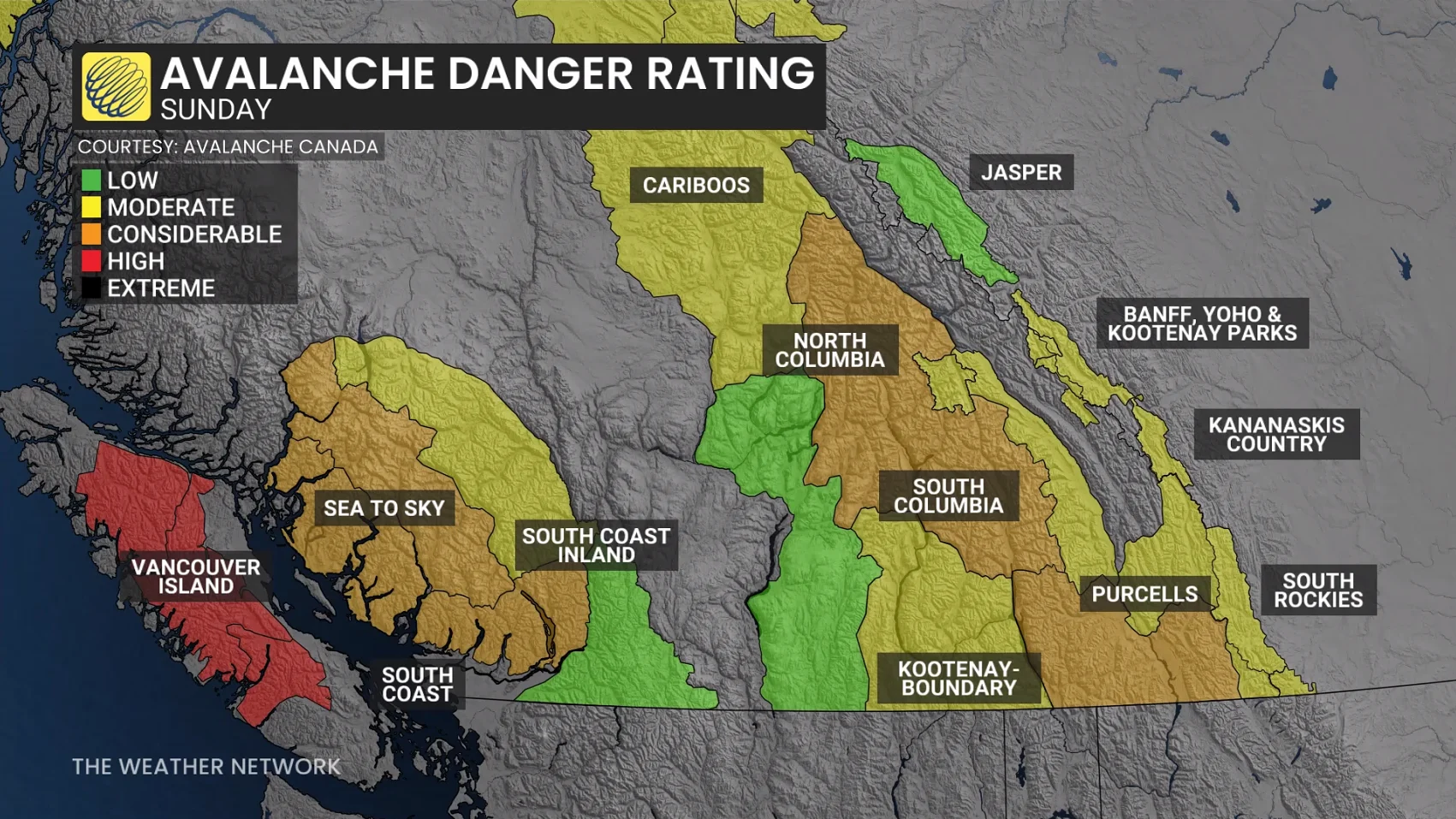 B.C. avalanche danger rating Sunday