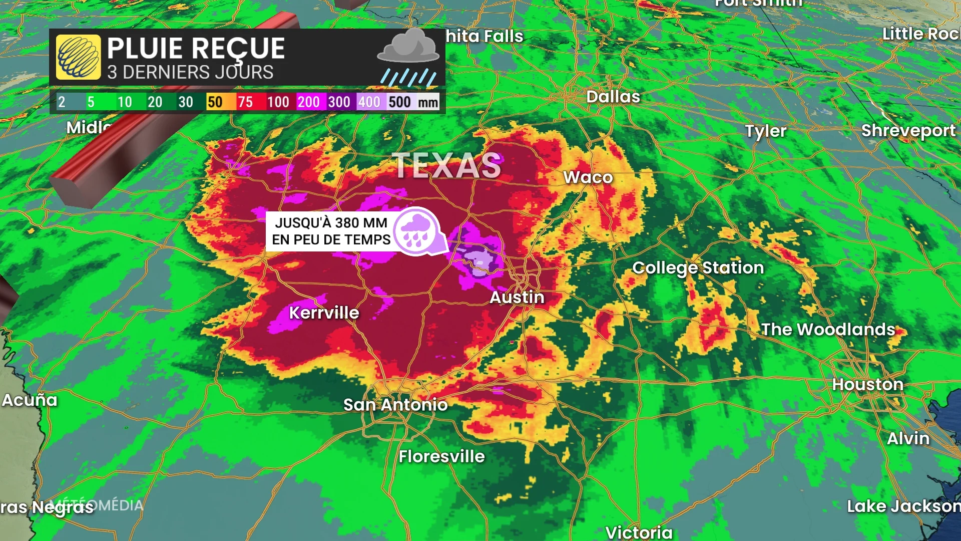 Carte de pluie reçue Texas