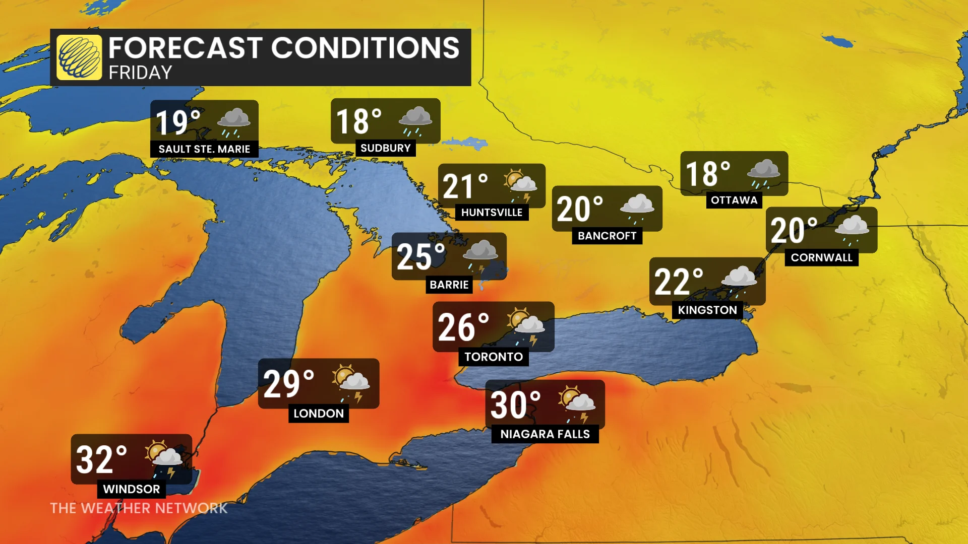 Baron - Ontario Friday temperatures - June 25