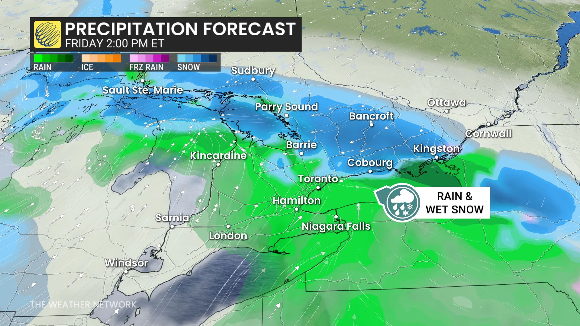 Ontario precipitation forecast Friday 2pm