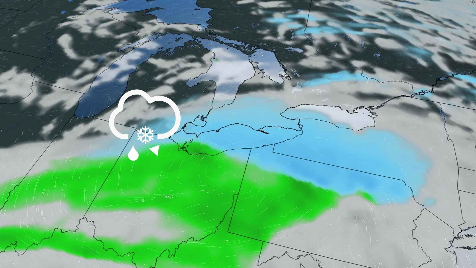 Ontario: Close call as stateside system will brush the southwest with wet snow