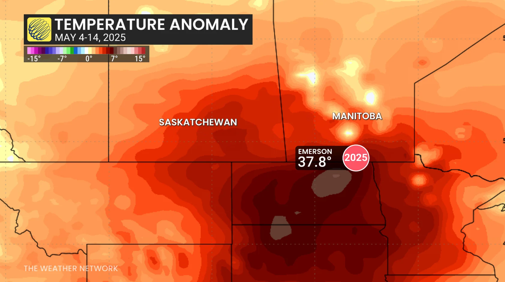 Prairies temperature anomaly for May 4-14, 2025