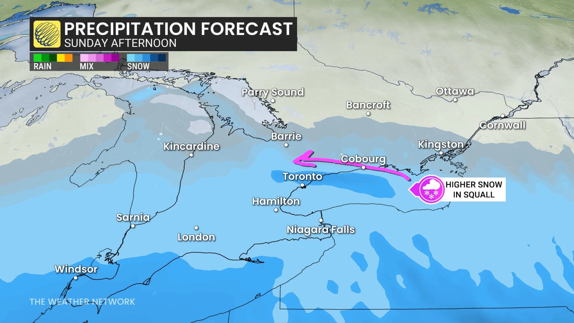 Ontario precipitation Sunday afternoon