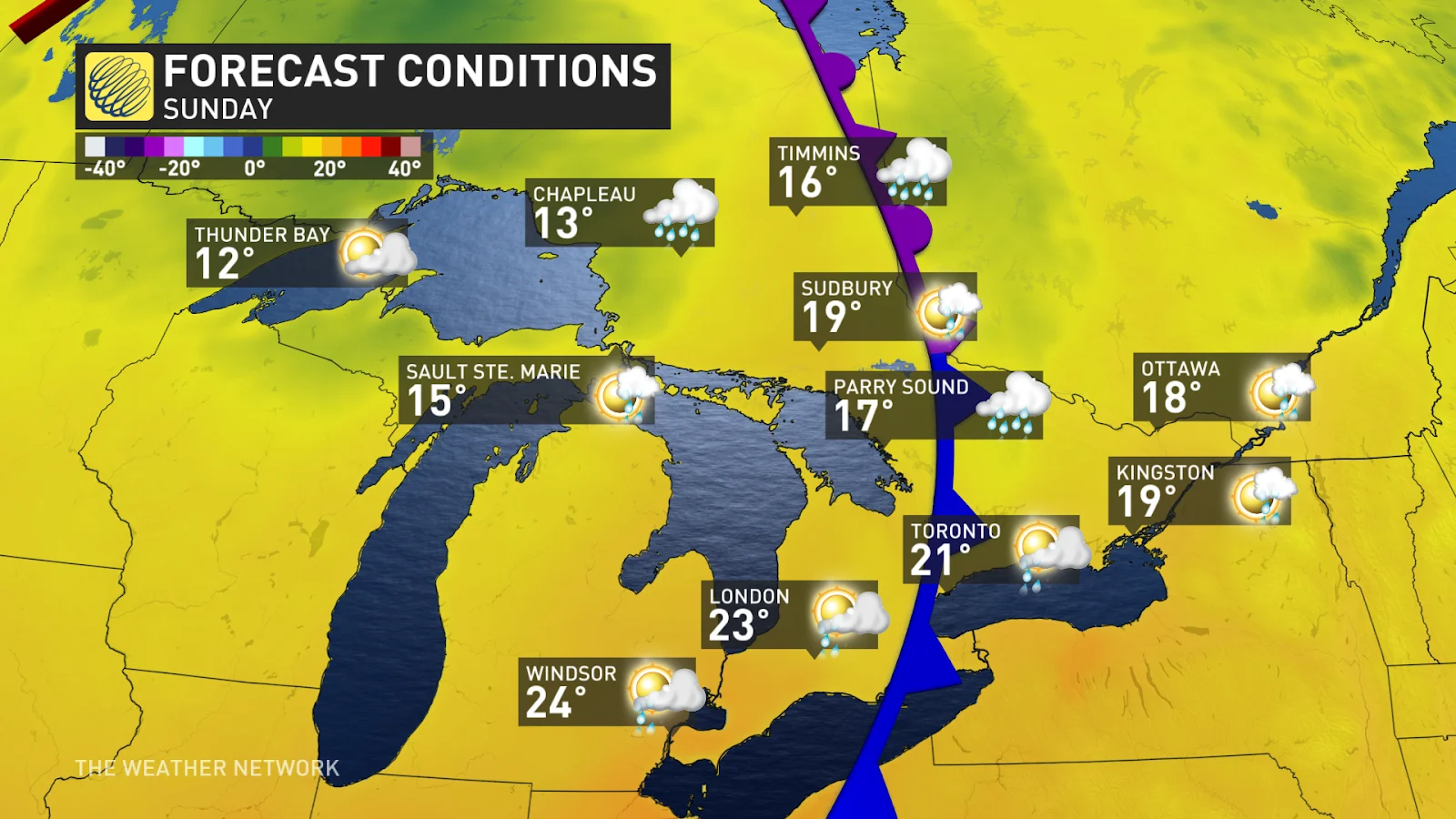 Ontario conditions Sunday