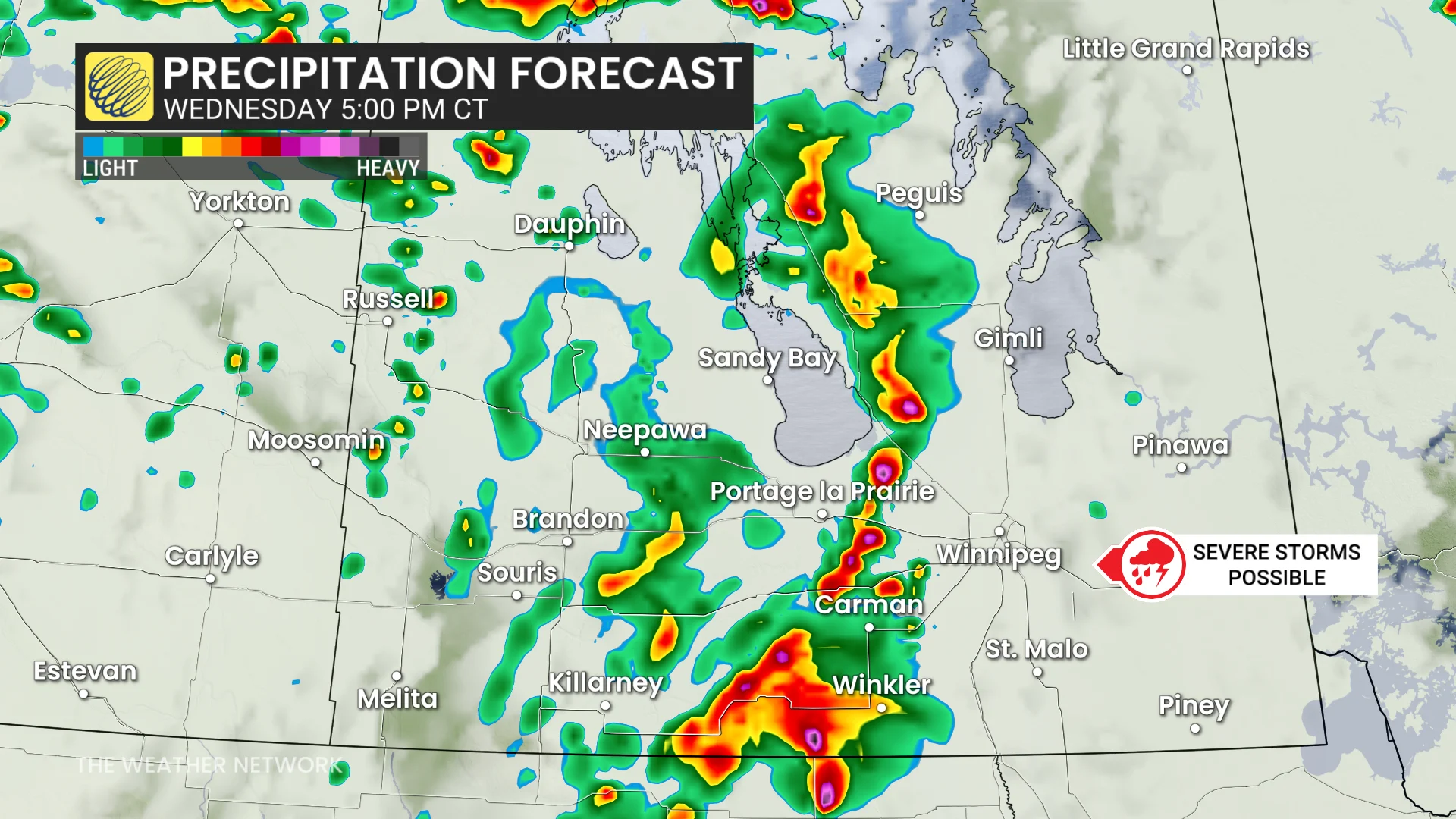 Prairies precipitation timing Wednesday evening