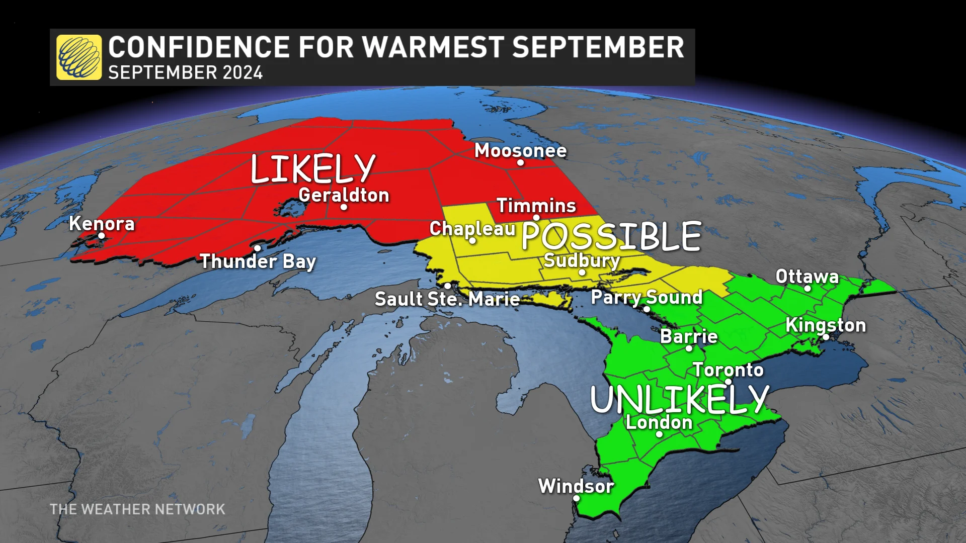 Confidence for warmest September in Ontario