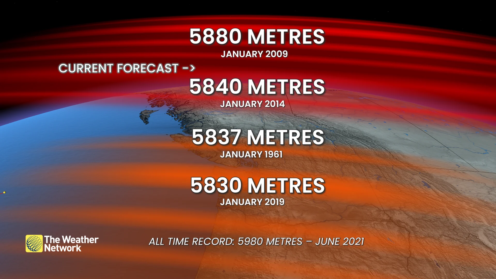 Ridges forecast in metres B.C.