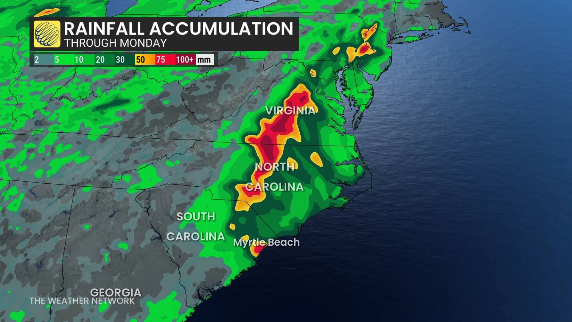 Chantal rainfall amounts through Monday_July 5