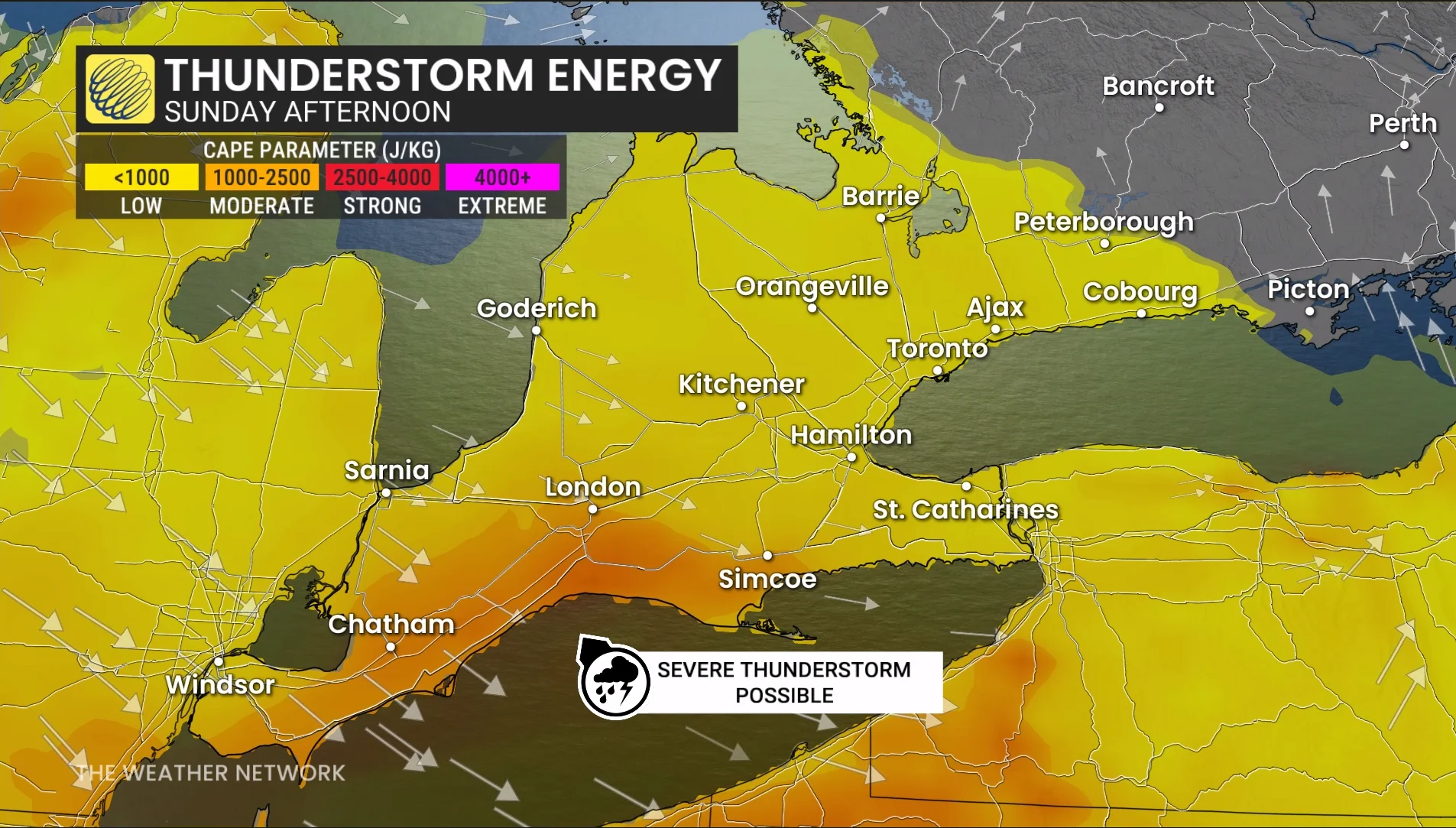 Ontario thunderstorm energy Sunday afternoon