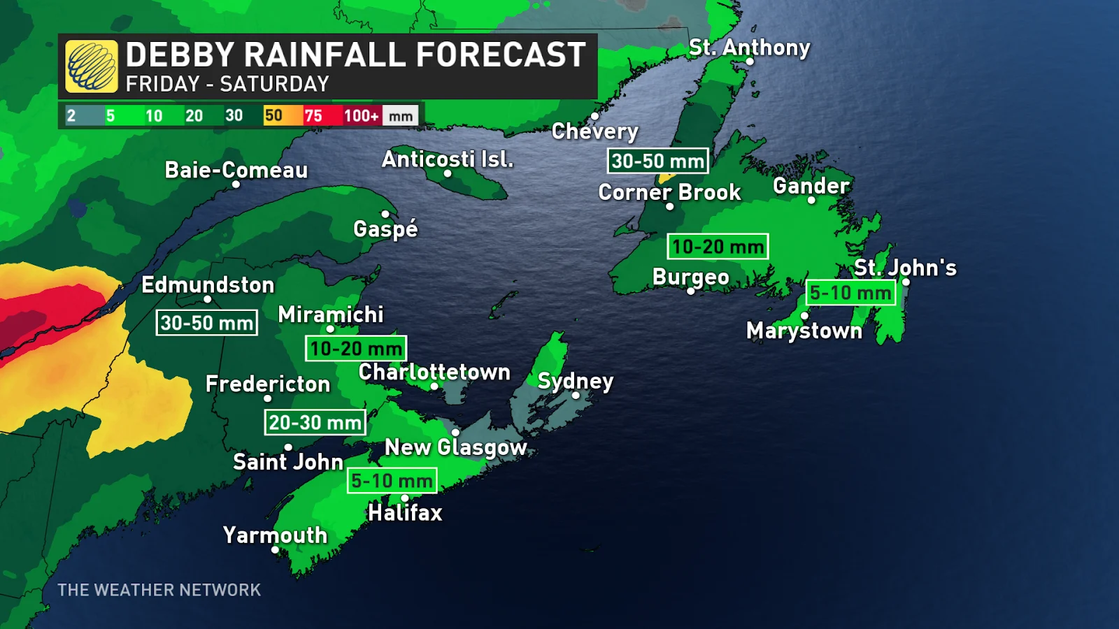 Atlantic Canada rainfall totals August 8 2024