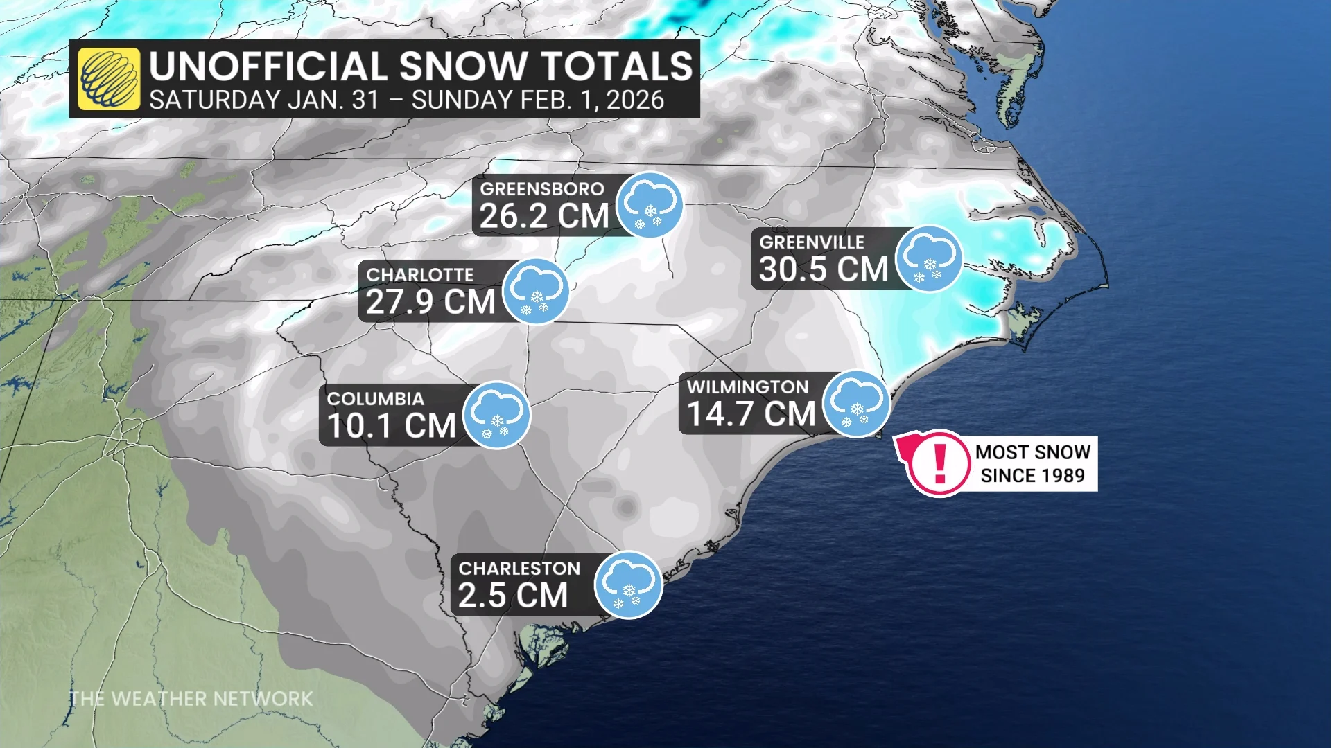 North Carolina Snowfall Summary Feb 1 2026