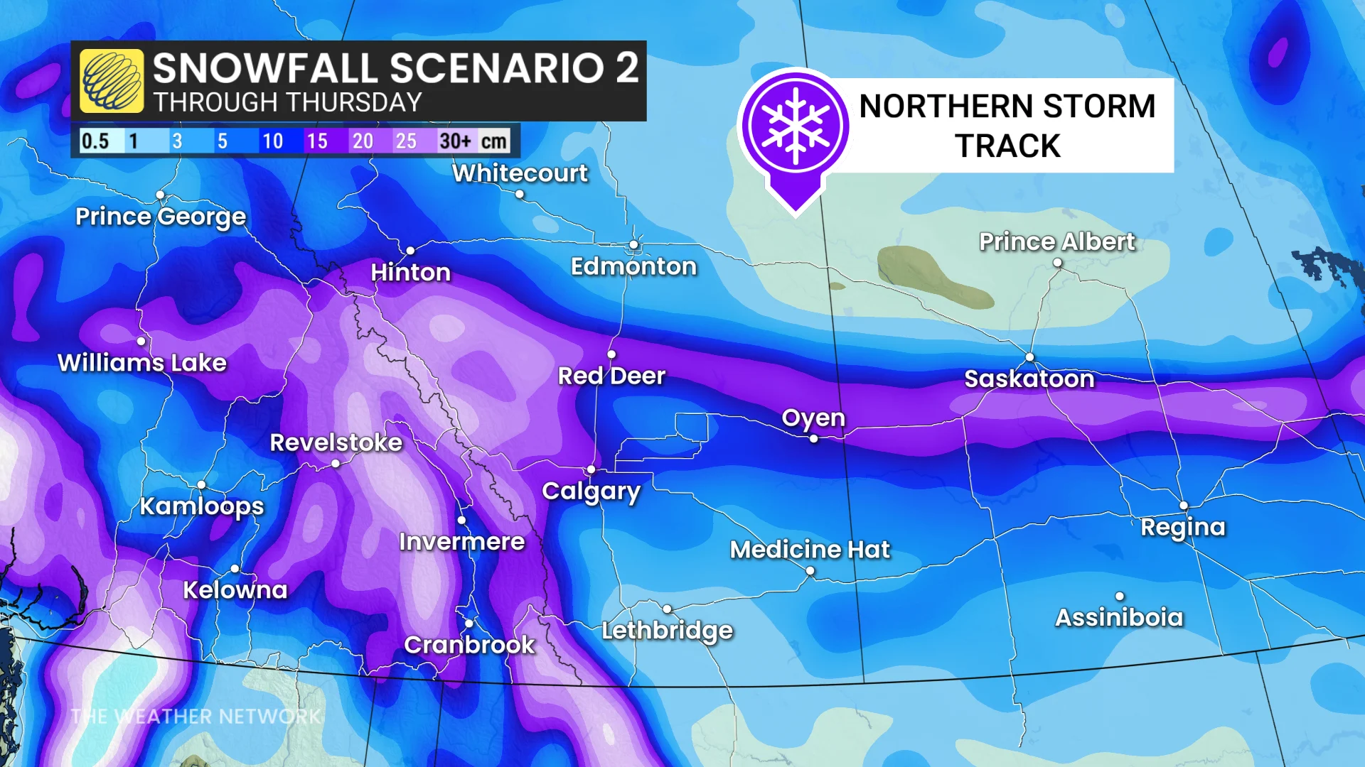 Alberta Saskatchewan forecast Thursday snow scenario two - March 11, 2026