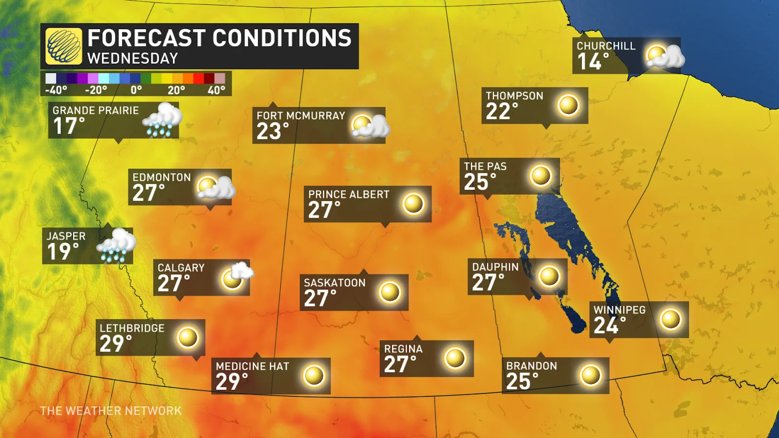 Prairies temperatures Wednesday