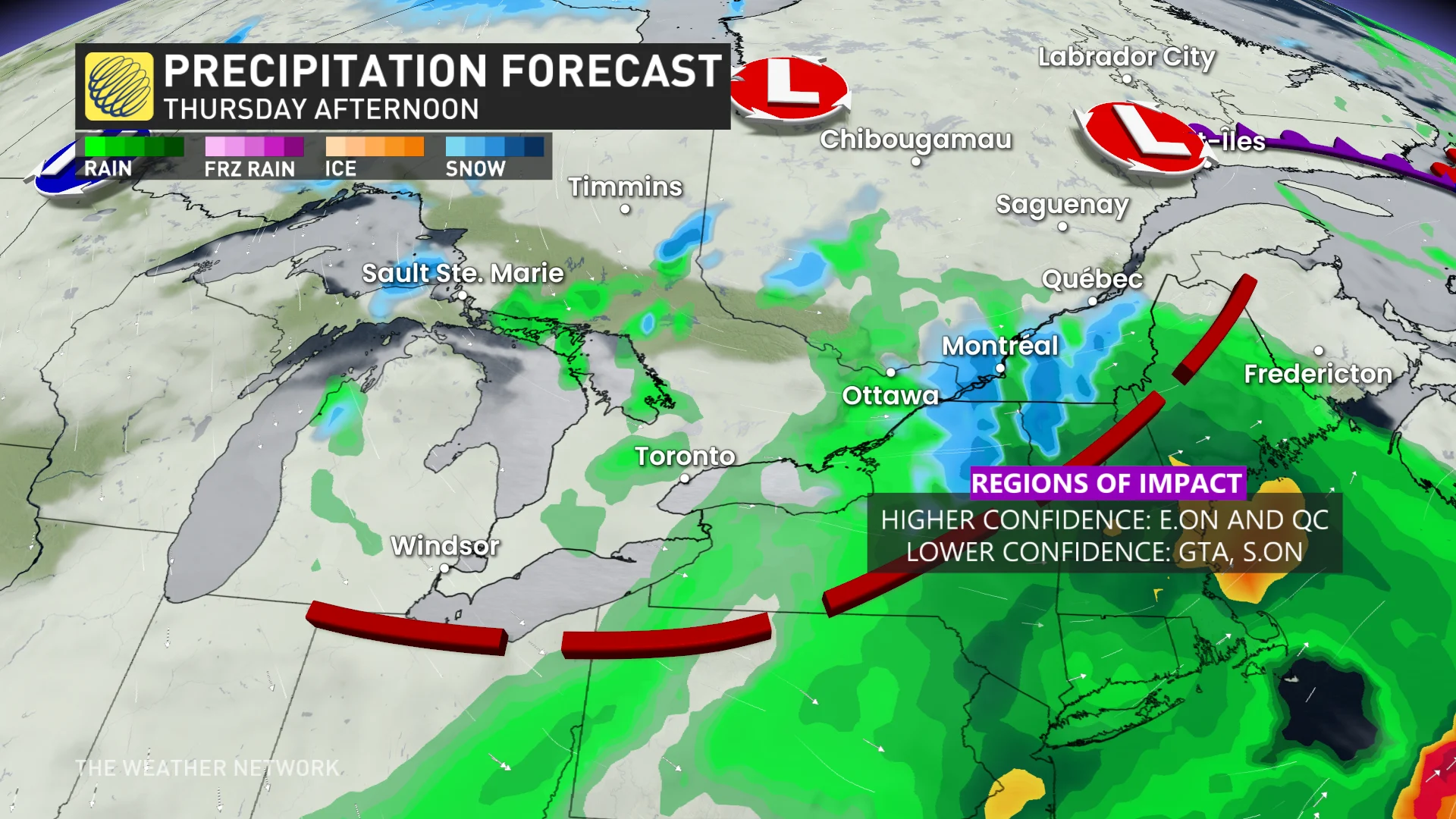 Ontario Thursday afternoon precipitation timing