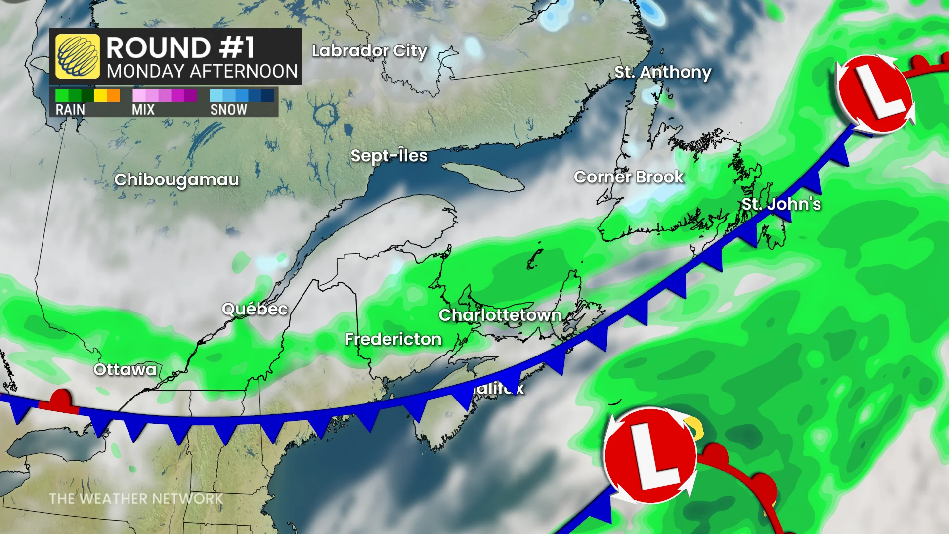 Atlantic Canada Monday forecast rainfall - Oct. 12, 2026