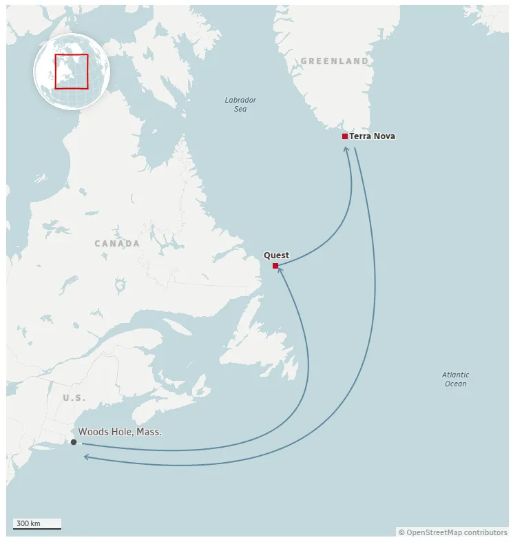 CBC - Planned route to the Quest and Terra Nova shipwrecks