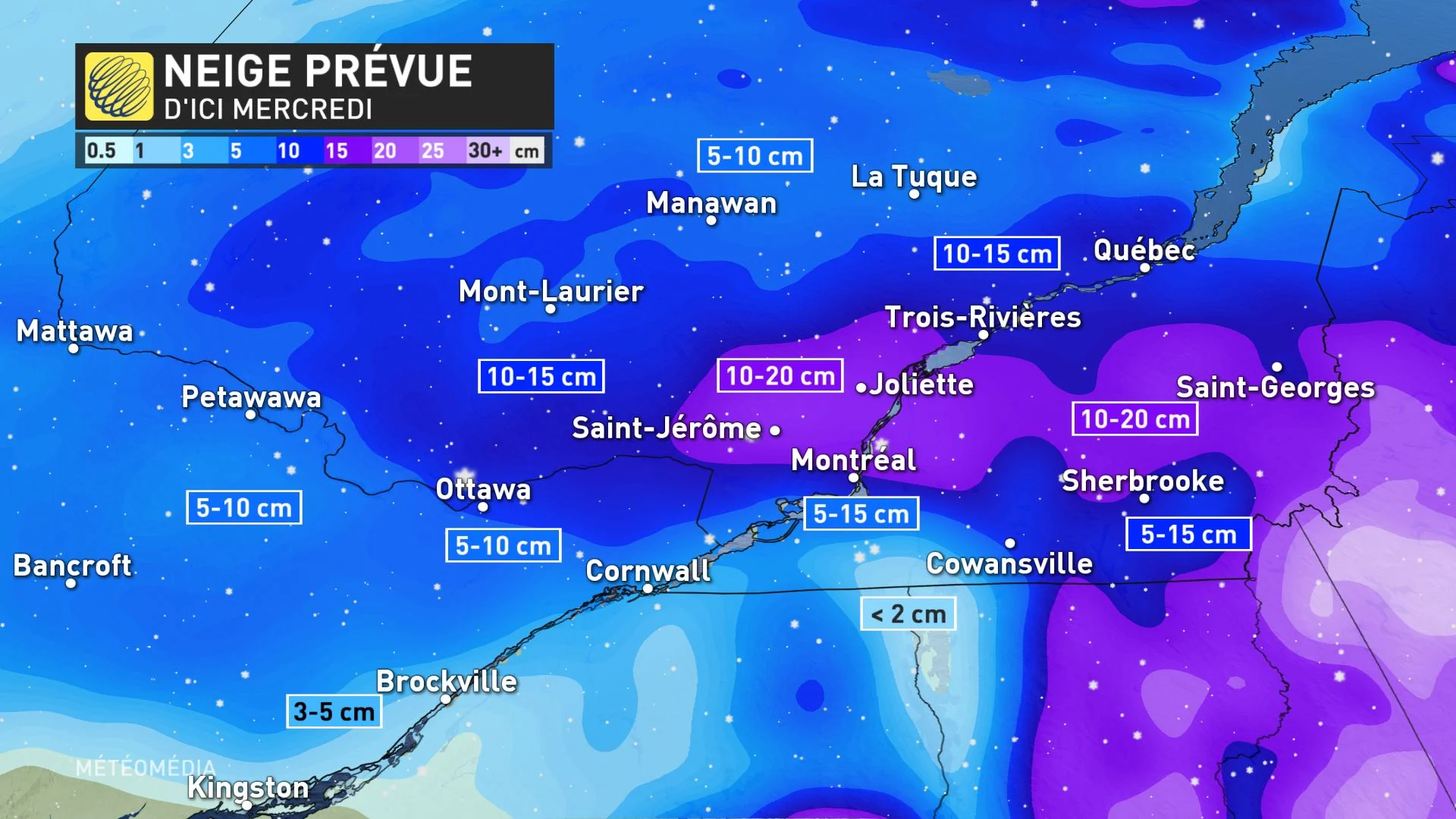 Jusqu'à 20 cm de neige et 5 mm de pluie verglaçante au Québec MétéoMédia