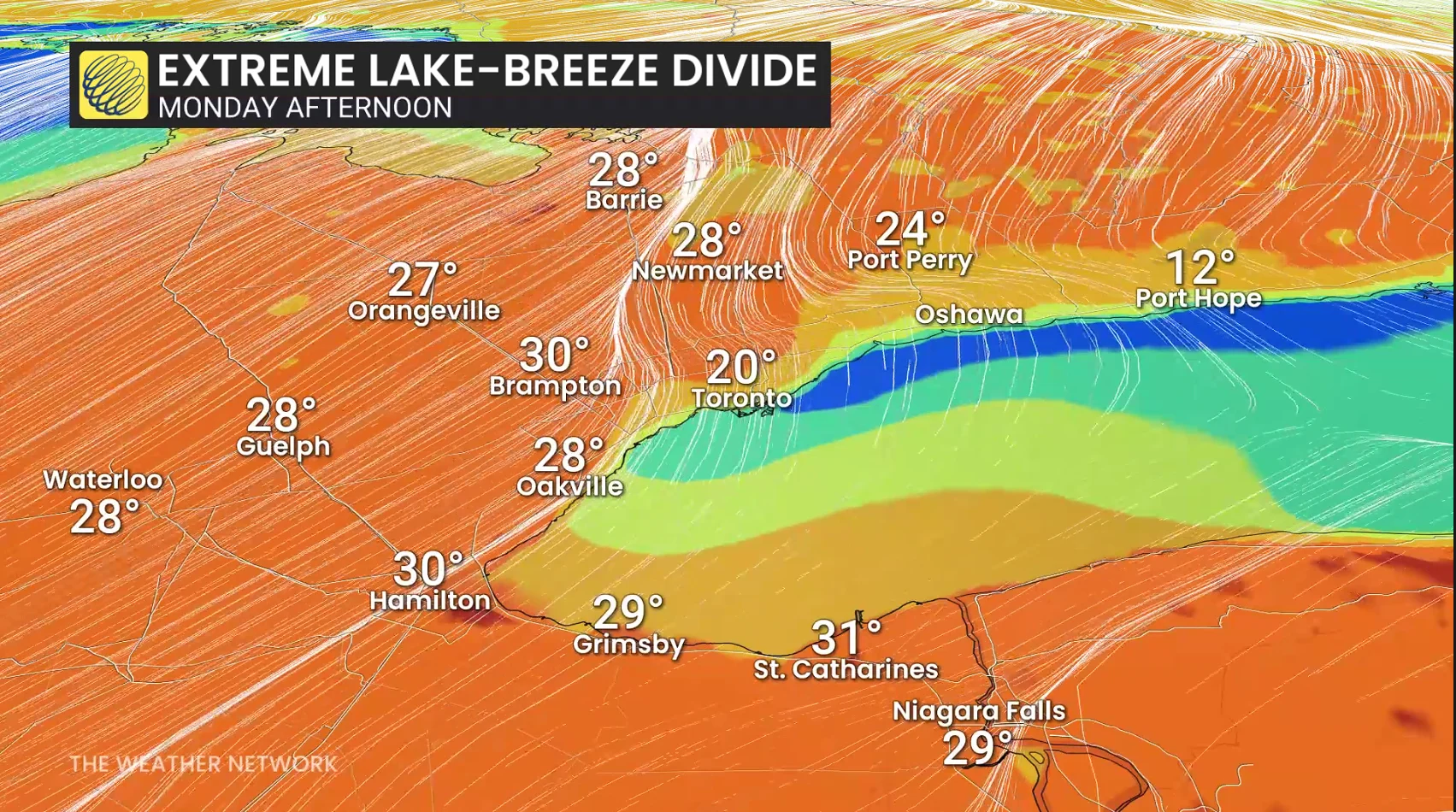 Golden Horseshoe Temperatures Monday Afternoon