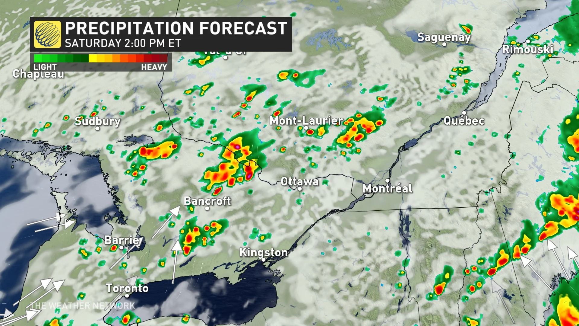 Ontario precipitation timing Saturday afternoon_July 6