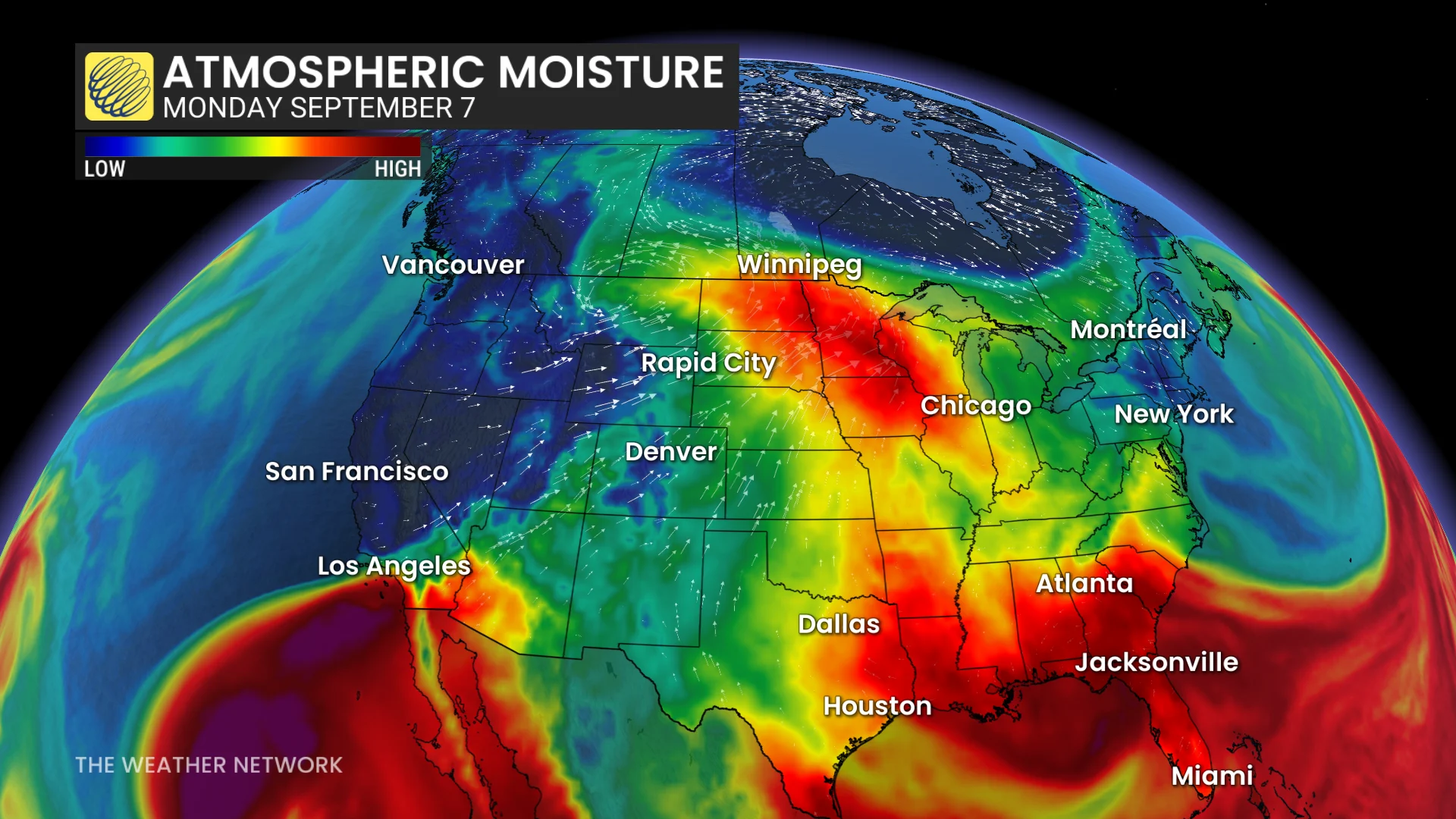 Atmospheric moisture Monday, Sept. 7