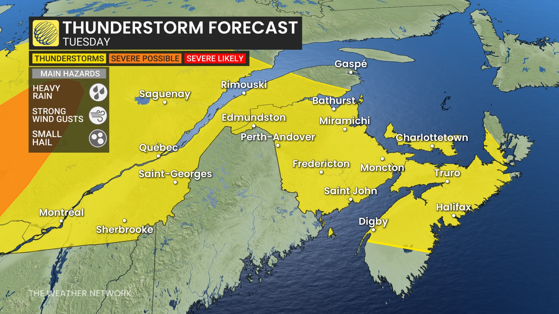 Atlantic Canada, Thunderstorm, Tuesday, Rain, Storm, May 19, 2026. (The Weather Network)