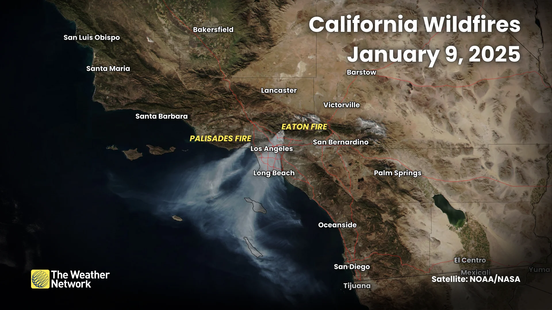 California Wildfires Satellite January 9, 2025