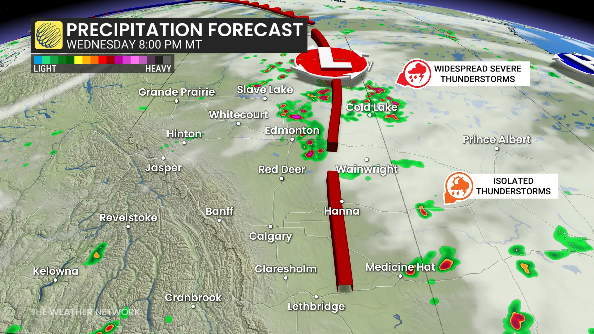 Baron - Alberta precipitation Wednesday 8 pm - July 15